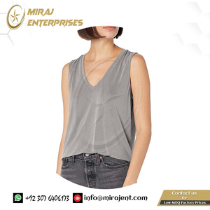 Camisas de entrenamiento proveedor al por mayor de las mujeres sin mangas con cuello en V lavado de arena camiseta sin mangas logotipo personalizado sublimación impresa - Product Image 5