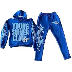 Venta al por mayor de logotipo personalizado impreso Fitness Joggers 2 piezas conjunto sudaderas con capucha chándal gimnasio entrenamiento ropa deportiva Jogging hombres chándal - Product Image 4