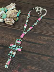 Collar de plata de ley hecho a mano de algodón de azúcar y Kingman turquesa, joyería única de piedras preciosas bohemias - Product Image 3