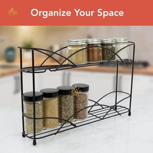 Support de rangement pour épices décoratives de cuisine Prime New Look Pattern en fer massif de couleur noire Outils de gadgets pour la maison et la cuisine à 2 niveaux - Product Image 5