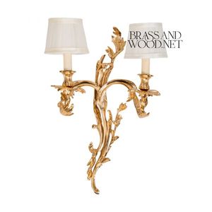 Lámpara de pared de latón dorado, diseño de doble brazo, tonos de tela blanca, iluminación clásica hecha a mano de lujo, elegante decoración Vintage para el hogar - Product Image 1