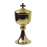 Ensemble de 2 calices et ciborium en laiton plaqué or pour cadeau religieux de la sainte messe pour accessoires liturgiques d'église de prêtre