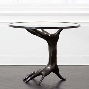 Glass Top Table Room Modern Luxury Unique Design Wood All Metal Tables for Office Home Room Restaurant Round Made in India 2023 - Product Image 3