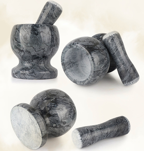 Mortai e pestello in pietra naturale con pressa per aglio in silicone e pelapatate per schiacciare, macinare e tritare - Product Image 2