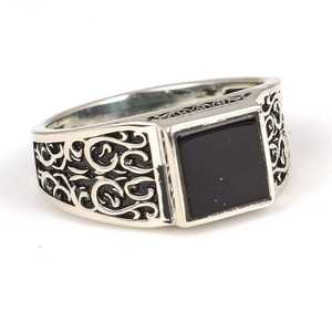 925 Sterling <b>Silver</b> Men's <b>Ring</b> with Black Square Onyx Stone Bezel Setting Geometric Pattern <b>Emerald</b> Cut for Everyday Wear - Product Image 3