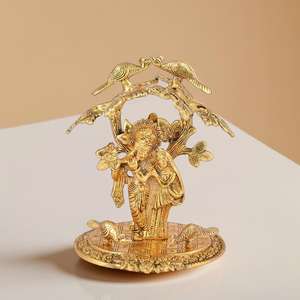 Radha Krishna Under Tree Estatuas de metal Esculturas de latón duraderas para decoraciones de bodas y Diwali - Product Image 1