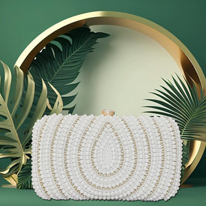 Trendy Seed Beads Embroidery Handcrafted <b>Clutch</b> <b>Bag</b> Intricate Design Artisanal Hand-stitched <b>Small</b> Bead <b>Bag</b> Pearl Detail for - Product Image 1
