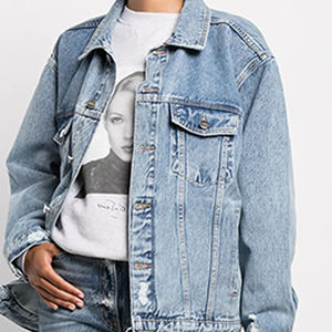 High Quality <b>Women</b> Denim Outerwear Short Sleeve Puff Shoulder Cropped Jeans <b>Jacket</b> And Long Sleeve Denim Shirt Dress - Product Image 5