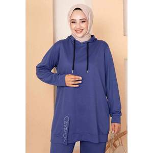 Indigo Two-Thread Stone Detailed 2 Piece Set Sexy Club Faux Leather <b>Skirt</b> Top <b>Knee</b> <b>Length</b> Size XS 2XL for <b>Summer</b> Winter Seasons - Product Image 1