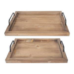 Paire de grands plateaux de service en bois de pin Design artisanal en bois de qualité supérieure avec poignées en métal Parfait pour les restaurants, les hôtels et les restaurants à usage personnalisé - Product Image 3