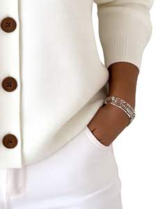 Women <b>White</b> Button Front Knit Cardigan Sweater <b>Long</b> <b>Sleeve</b> Soft Casual Winter <b>Top</b> With Polo Collar For Ladies Fashion Wear - Product Image 6