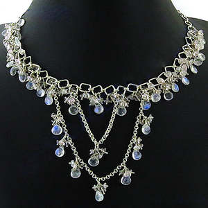<b>Delicate</b> Women's Silver Moonstone Dangle <b>Necklace</b> Fine Chains Jewelry - Product Image 2