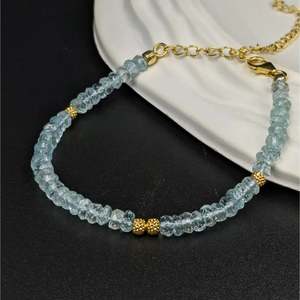 Aquamarine <b>Gemstone</b> <b>Bracelet</b> with Diamond and Pearl Religious Style Religious Wedding Engagement Anniversary Party Gift Bangles - Product Image 1