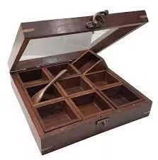 Caja de especias de mesa impresa de madera natural tradicional con múltiples compartimentos cubierta de metal de NS CREATIVE CRAFTS - Product Image 4
