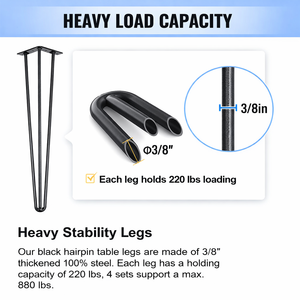 18 Inch Hairpin Legs <b>Set</b> of 4, Heavy Duty 3-Rod Metal Furniture Legs for DIY Coffee <b>Table</b>, <b>Bench</b>, Modern Home Decor EDPTBL016 - Product Image 2