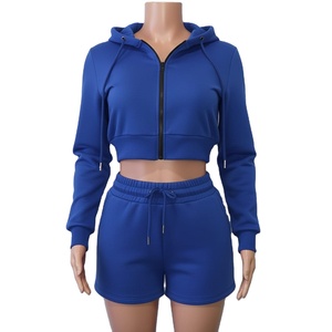 Conjunto Deportivo de Dos Piezas para Mujer, Sudadera Corta y Pantalones Cortos, Ligero, Transpirable, Ropa Informal para Gimnasio, Cómodo Conjunto de Verano - Product Image 1