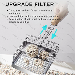 Cuchara de arena para gatos de doble orificio de acero inoxidable para arena de tofu y bentonita-Herramienta de limpieza para mascotas - Product Image 4