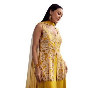 Filet de moutarde Palazzo costume avec moti et coupe Dana Work vente en gros vêtements ethniques pour femmes OEM usine de vêtements fournisseur en vrac mode - Product Image 3
