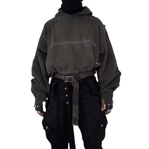 Sweat à capuche vintage en détresse pour hommes 100% coton sweat éponge français Streetwear lavé respirant brodé 2026 - Product Image 1