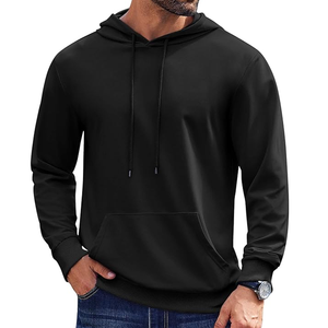 Jersey personalizable unisex de lana suave con puños acanalados, Sudadera con capucha de invierno de gran tamaño, color negro liso con impresión digital, pedido a granel para hombre - Product Image 1
