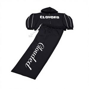 Ensemble de survêtement 2-en-1 zippé pour homme, personnalisé, respirant, en mélange polyester/coton épais, avec logo brodé et passepoil contrastant - Product Image 2