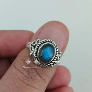 Handmade 925 Sterling Silver Boho Style <b>Labradorite</b> <b>Ring</b> Natural Oval Gemstone Promise Jewelry Birthstone Gift for Her - Product Image 4