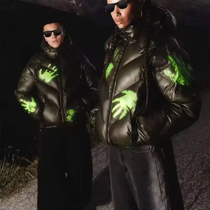 OEM Plus Size Full Zipper <b>Mens</b> Puffer <b>Jacket</b> Hood Stand Collar Waterproof Quick Dry <b>Canvas</b> 100% Polyester Winter Outdoor Front - Product Image 2