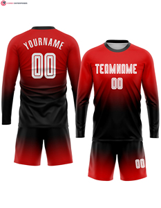 ชุดเสื้อฟุตบอลแขนยาวพิมพ์ลายชุดผ้า100% โพลีเอสเตอร์สีแดงขาวดำแฟชั่นสีจาง - Product Image 3
