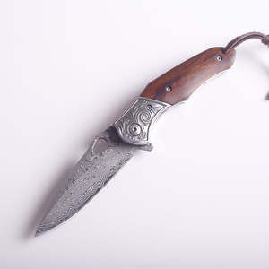 Cuchillo de bolsillo profesional de alta calidad Damasco hoja fija plegable mango de madera cuchillos multiusos - Product Image 1