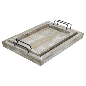 Juego de bandejas para servir hechas a mano de madera de pino con asas de Metal elegantes Catering Excellence Uso de bandejas de suministro para restaurantes y hoteles de grado superior - Product Image 2