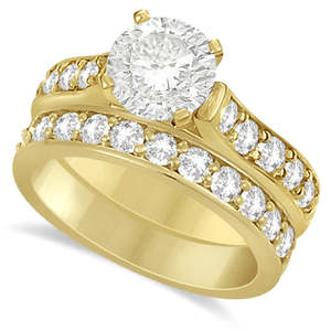 14K Yellow Gold 2.25ctw Moissanite Engagement <b>Ring</b> & Wedding <b>Band</b> Set - Product Image 1