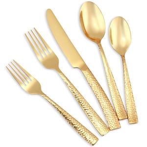 Couverts de salle à manger martelés élégants ensemble de couverts en acier inoxydable haut de gamme finition miroir doré pour restaurants maisons hôtels mariages - Product Image 1