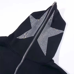 Fabricant personnalisé Sun Faded Full Face Zipper French Terry Streetwear lavage à l'acide 500gsm hommes Heavyweight Rhinestone Hoodie - Product Image 3