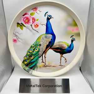 3 bandejas decorativas redondas con estampado de pavo real Pichwai, diseños personalizados multiusos, bandejas de regalo de Diwali para servir de Metal de hierro a bajo precio - Product Image 6