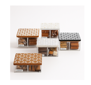 Bocaux de rangement carrés en acrylique Ramadan 2026 avec couvercles en bois et incrustations de nacre, faits à la main, hermétiques pour aliments secs - Product Image 1