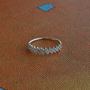 14K oro sólido Baguette corte Natural IGI GIA certificado Diamante media eternidad alternante Vertical boda banda anillo de joyería fina - Product Image 2