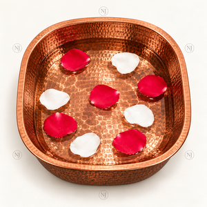 Cuenco de cobre martillado antiguo hecho a mano NJ Square, tina portátil para pedicura y spa para uso doméstico y profesional. - Product Image 1