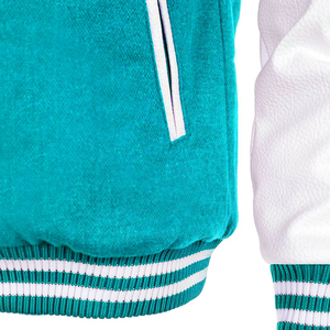 Mens Varsity Letterman <b>Jacket</b> Turquoise Wool <b>White</b> Leather Sleeves Classic Custom CollegeBaseballjacket for men - Product Image 3