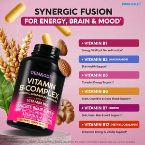 Capsule di Complesso Vitaminico B 12in1 OEM/ODM, Supporto per Energia, Funzione Nervosa e Salute della Pelle, Formula Vegana Senza Zucchero, 60 Capsule, per Neonati - Product Image 2