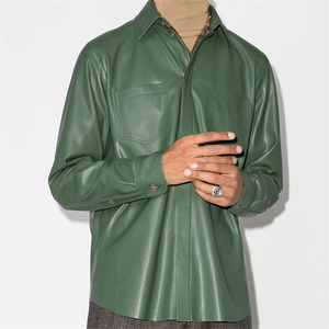 Chemise en faux cuir décontractée à logo personnalisé OEM Chemise en faux cuir à manches longues pour hommes - Product Image 1