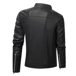 Chaqueta de cuero térmica cálida a la moda para hombre, chaqueta informal ajustada para motorista, chaqueta con cuello levantado de PU para chaqueta suave para hombre - Product Image 3