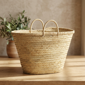 Natural <b>Baskets</b> Handmade Straw <b>Basket</b> Two Handles Minimalist Design Open Top Storage Bucket Home Decoration Straw Lining - Product Image 2