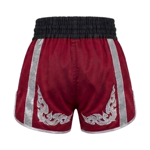 Martial Arts <b>Shorts</b> Red With <b>Silver</b> Embroidery Unisex Adult Mixed Martial Arts Wear Stretch Fit Regular Style - Product Image 2