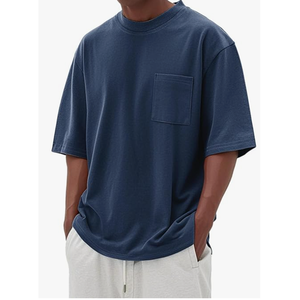 T-shirt pour homme en coton de haute qualité, surdimensionné, col rond, épaules tombantes, style streetwear, logo personnalisé sur le devant, 100% coton, design uni - Product Image 1