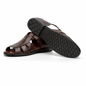 Sandales en cuir véritable pour hommes, sandales de pêcheur faites à la main, sandales décontractées à bout ouvert, respirantes - Product Image 3