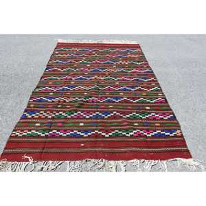พรมตุรกีโบราณขนาดใหญ่ 5.6x8.8 ฟุต สีแดงเขียวล้วน - Product Image 1