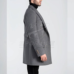 Abrigo Largo de Lana Gris para Hombre, Cuello Solapa Clásico, Doble Botonadura - Product Image 6