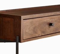 Tiroir de rangement industriel en manguier massif finition marron pieds en métal bureau maison salon couloir Table Console