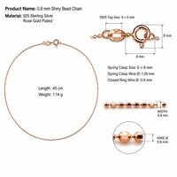 Collar de Cadena con Cuentas Brillantes de Plata de Ley 925 y Oro Rosa, 45 cm, 1.14 g, Joyería Delicada para Mujer
