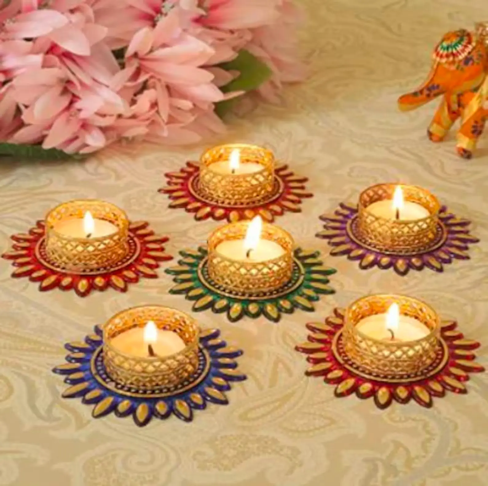 Venda quente Diwali Chá Titulares De Luz Diwali Decoração Artesanal Diyas Diwali Presente Decoração Em Casa Titulares De Vela Tealight Titular Topo De Mesa